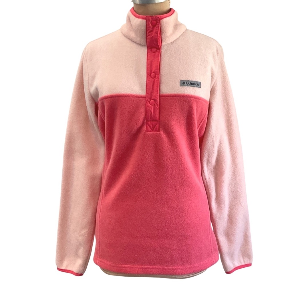 Columbia Benton Springs Pink Colorblock Snap Fleece Pullover Outdoor Women's M